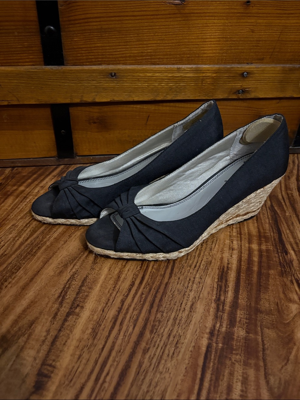Black Wedge with Knotted Peep Toe